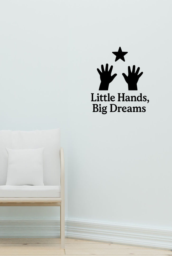 Little Hands, Big Dreams wall decal shown in a second baby room setting