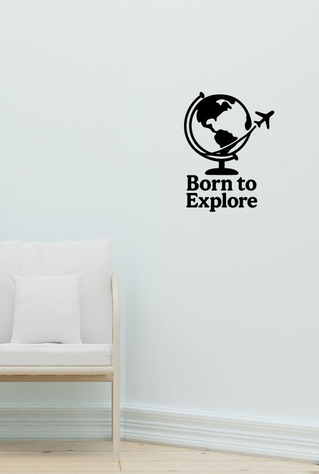 Born to Explore wall decal shown in a second baby room setting