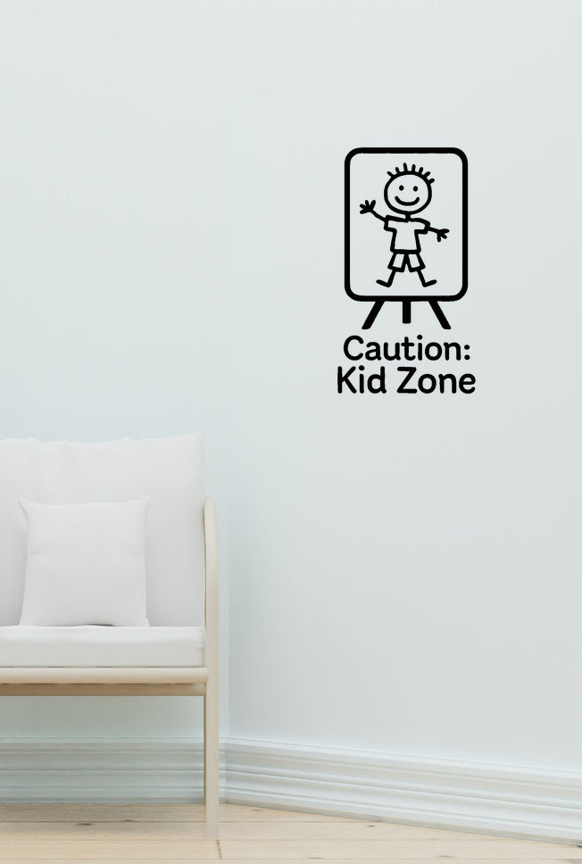 Caution: Kid Zone wall decal shown in a second baby room setting