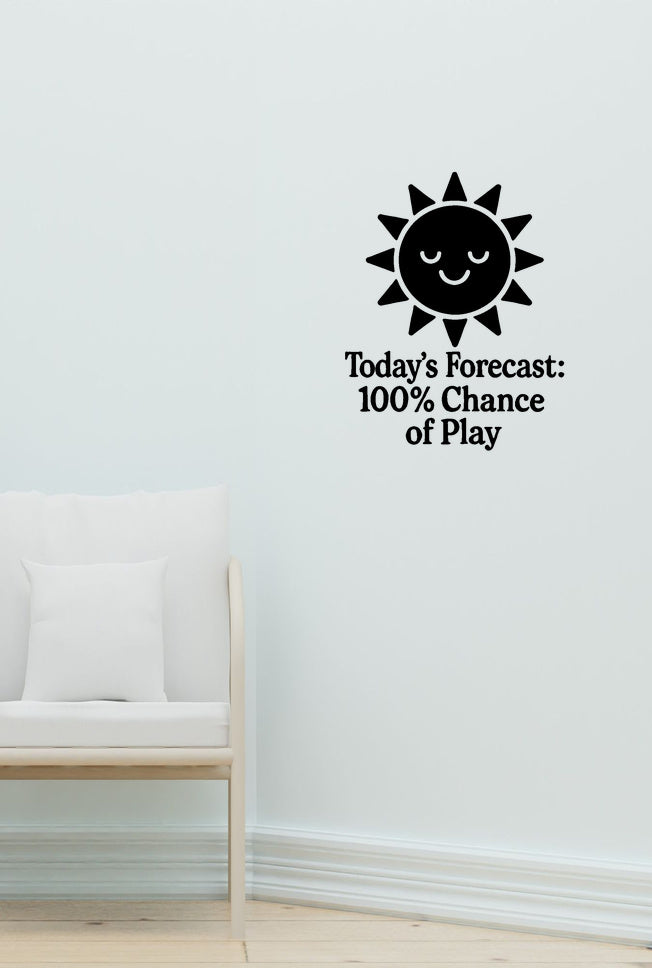 Today's Forecast: 100% Chance of Play wall decal shown in a second baby room setting