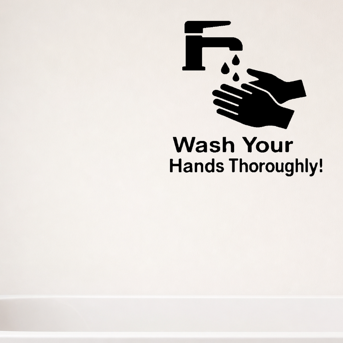 Wash Your Hands Thoroughly! - Funny Bathroom Wall Decal Vinyl Sticker Removable shown as a removable vinyl wall decal in a second room setting