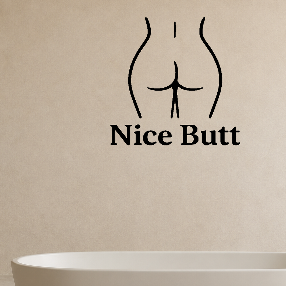 Nice Butt - Funny Bathroom Wall Decal Vinyl Sticker Removable shown as a removable vinyl wall decal in a second room setting