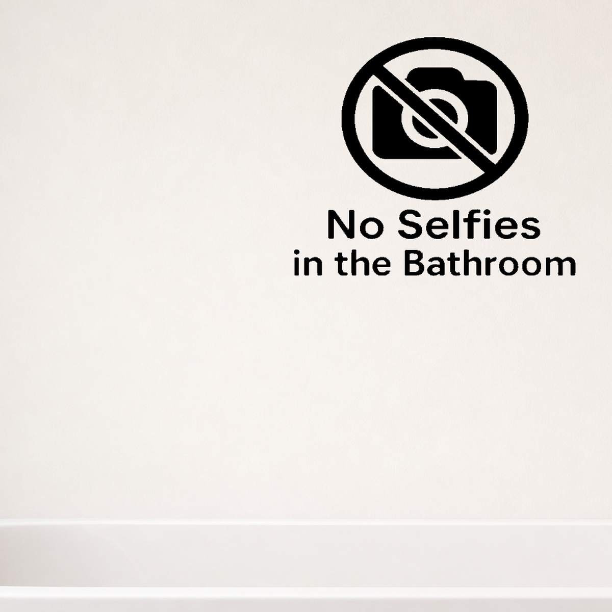 No Selfies in the Bathroom - Funny Bathroom Wall Decal Vinyl Sticker Removable shown as a removable vinyl wall decal in a second room setting