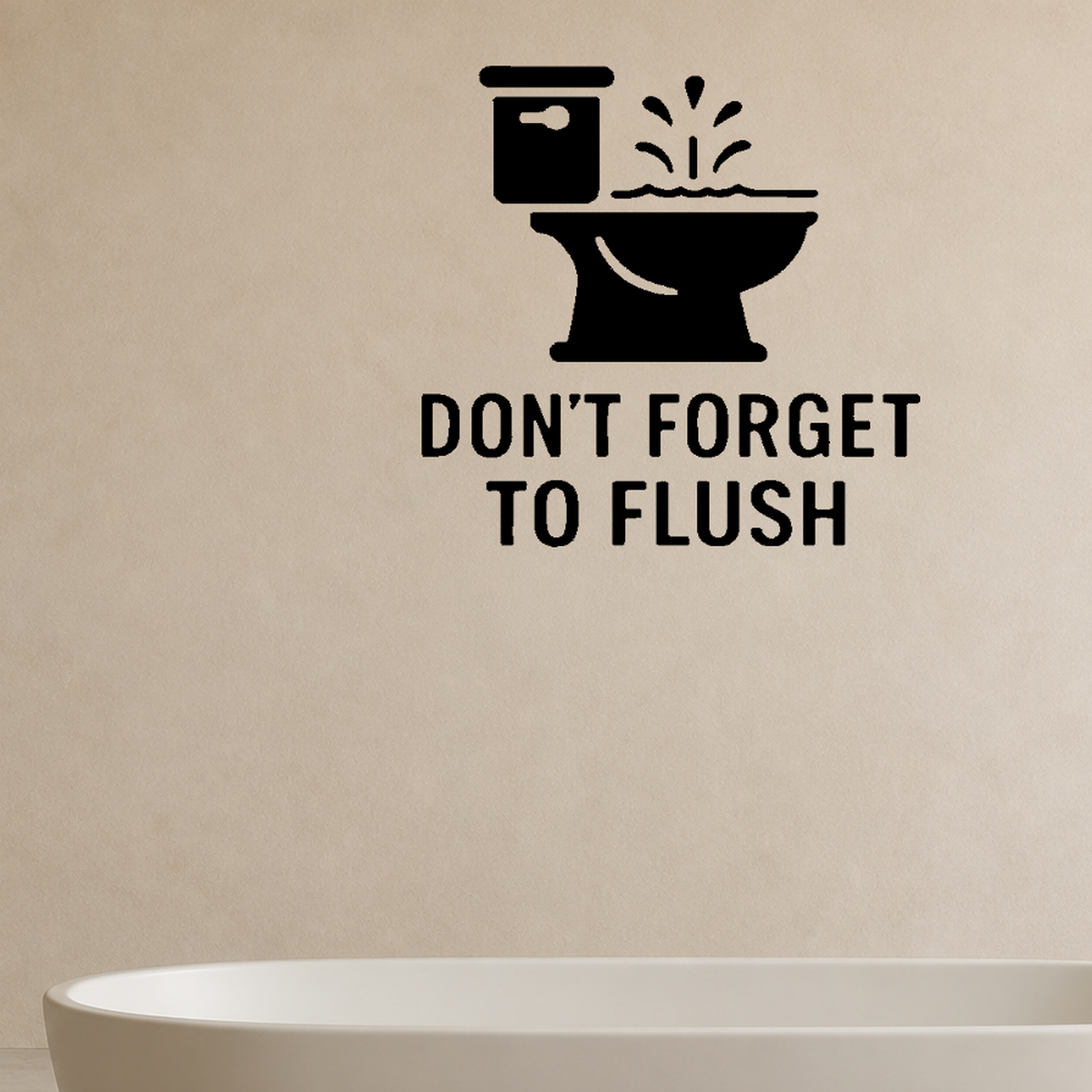 Don't Forget to Flush - Funny Bathroom Wall Decal Vinyl Sticker Removable shown as a removable vinyl wall decal in a category-appropriate room