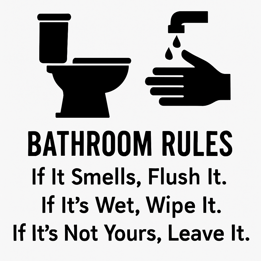 Bathroom Rules: If It Smells, Flush It. If It's Wet, Wipe It. If It's Not Yours, Leave It. - Removable Vinyl Wall Decal Sticker