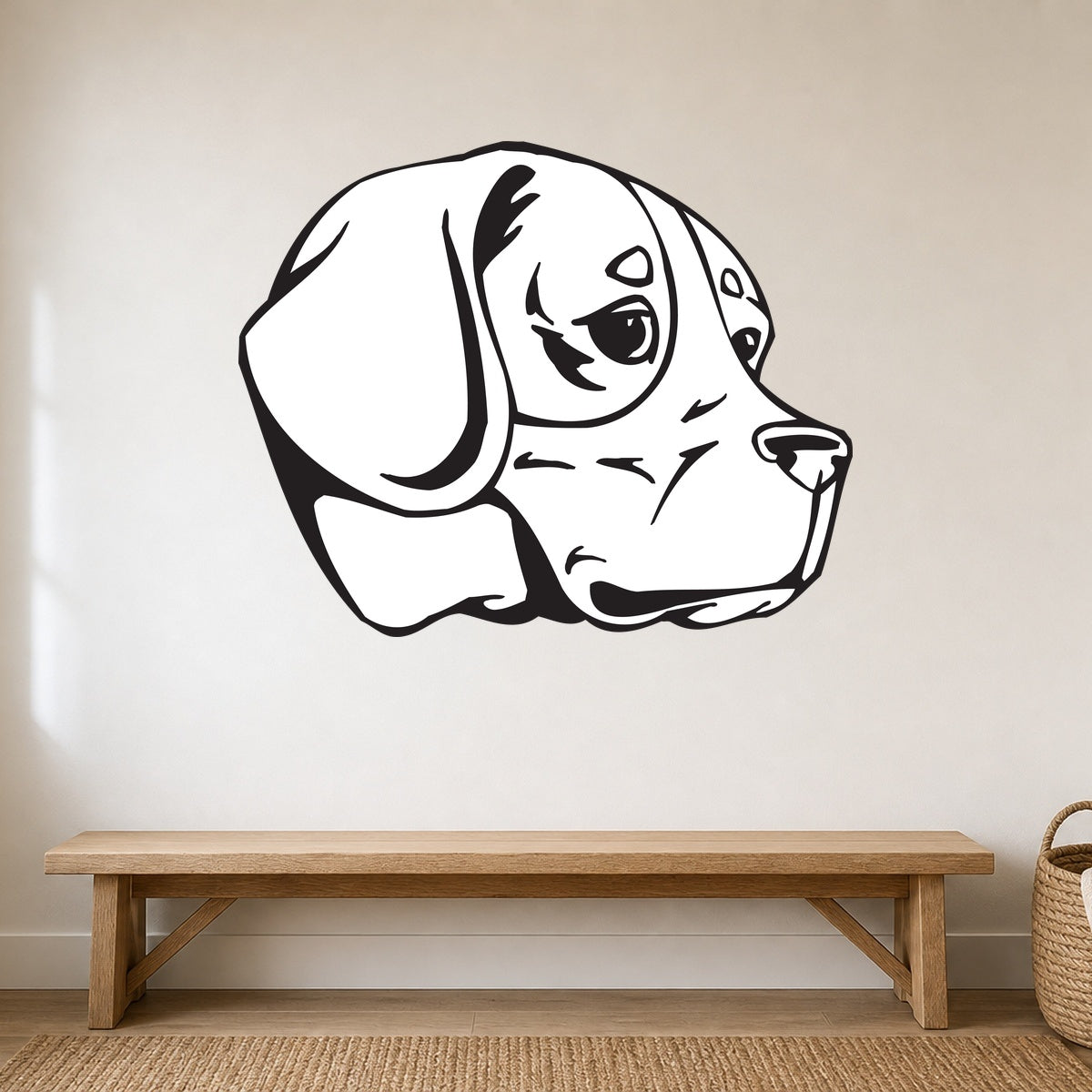 Beagle silhouette wall decal shown in a pet-friendly entryway