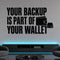 Your Backup Is Part of Your Wallet removable vinyl wall decal shown in a styled room.