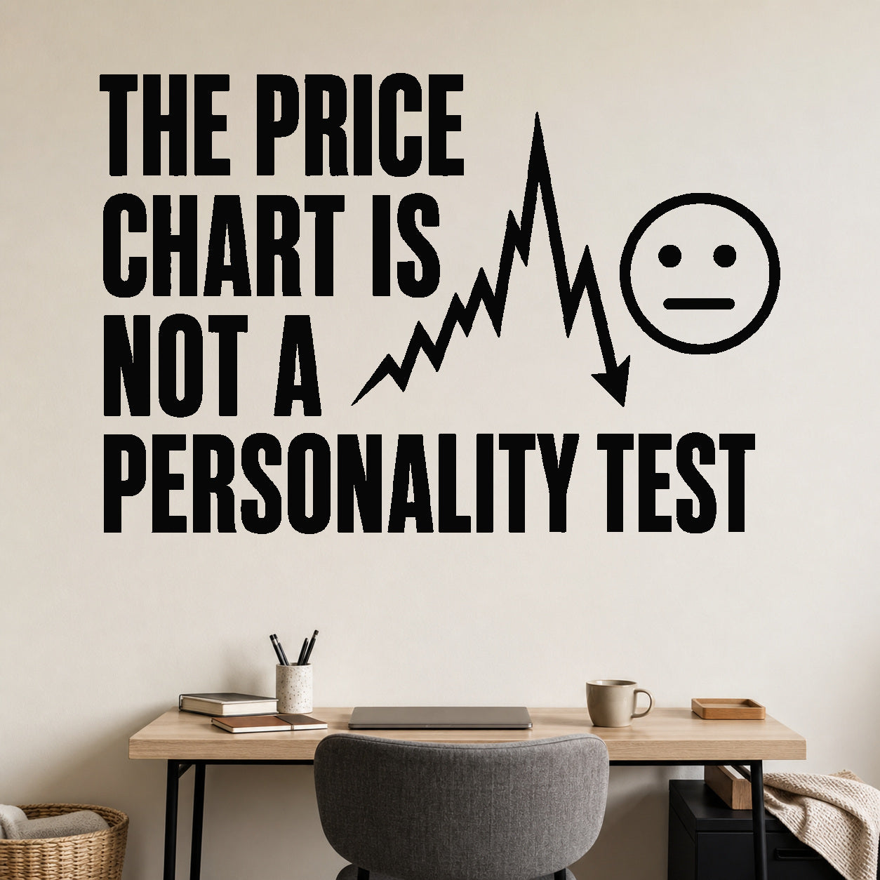 Alternate room view of the The Price Chart Is Not a Personality Test removable vinyl wall decal.