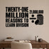 Alternate room view of the Twenty-one Million Reasons to Learn Division removable vinyl wall decal.