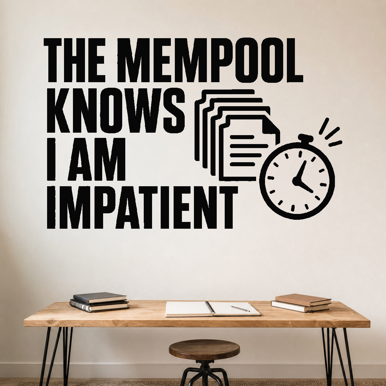 The Mempool Knows I Am Impatient removable vinyl wall decal shown in a styled room.