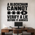 A Blockchain Cannot Verify A Lie Before It Arrives - Blockchain Humor Wall Decal removable vinyl wall decal shown on a smooth interior wall