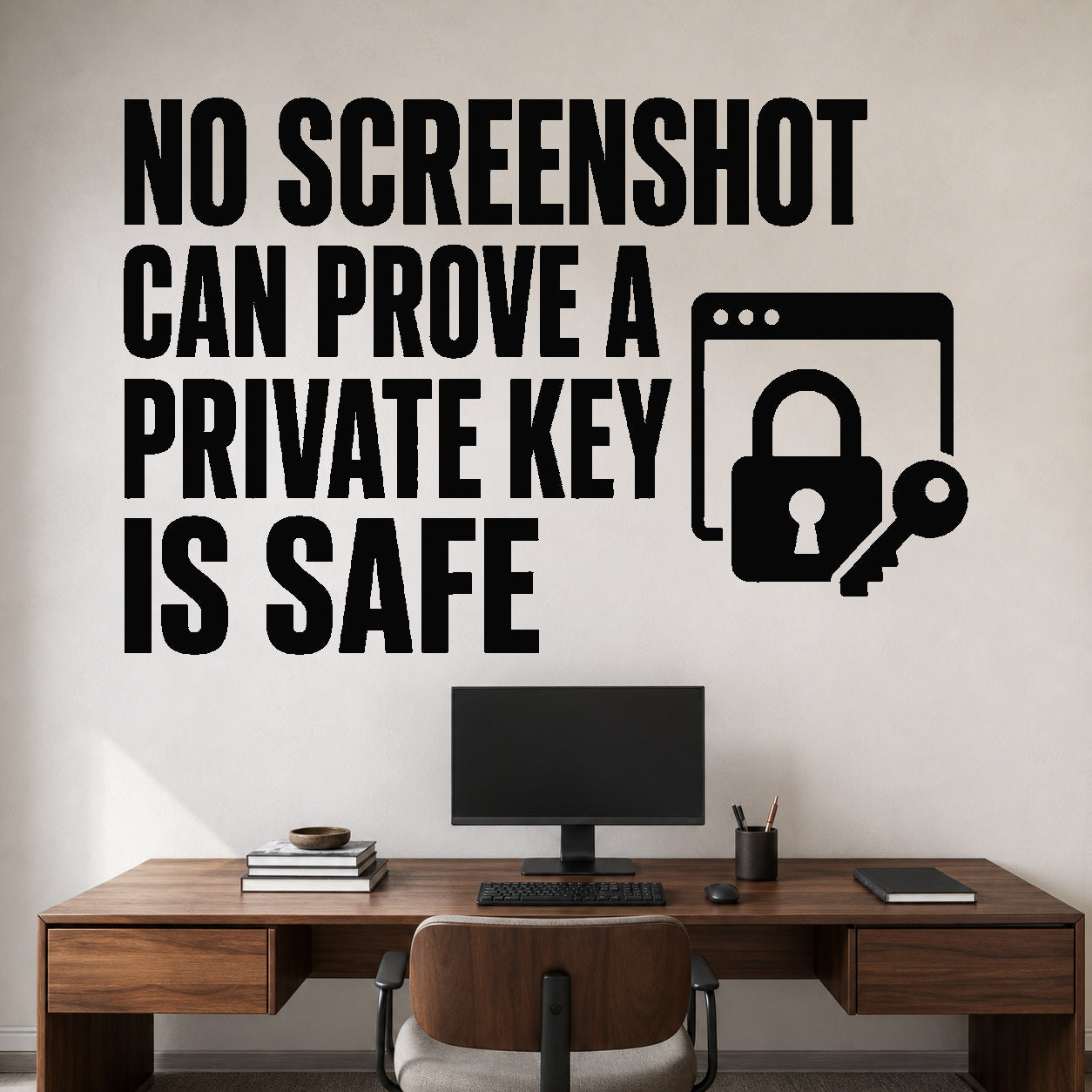 Alternate room view of the No Screenshot Can Prove a Private Key Is Safe removable vinyl wall decal.
