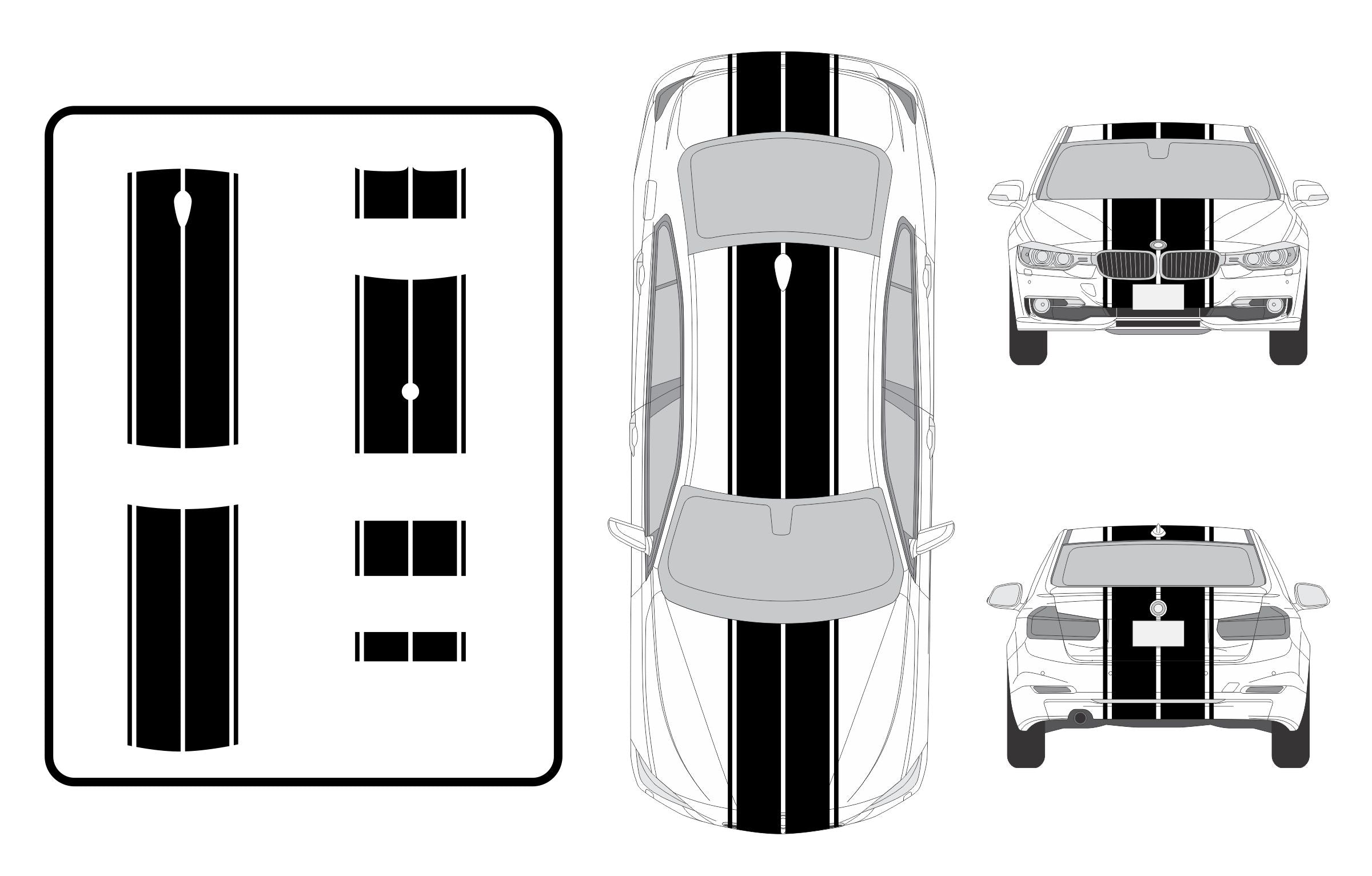Dual 10" Racing Stripes w/pins Self Healing Vinyl fits BMW M3 2007 to 2013