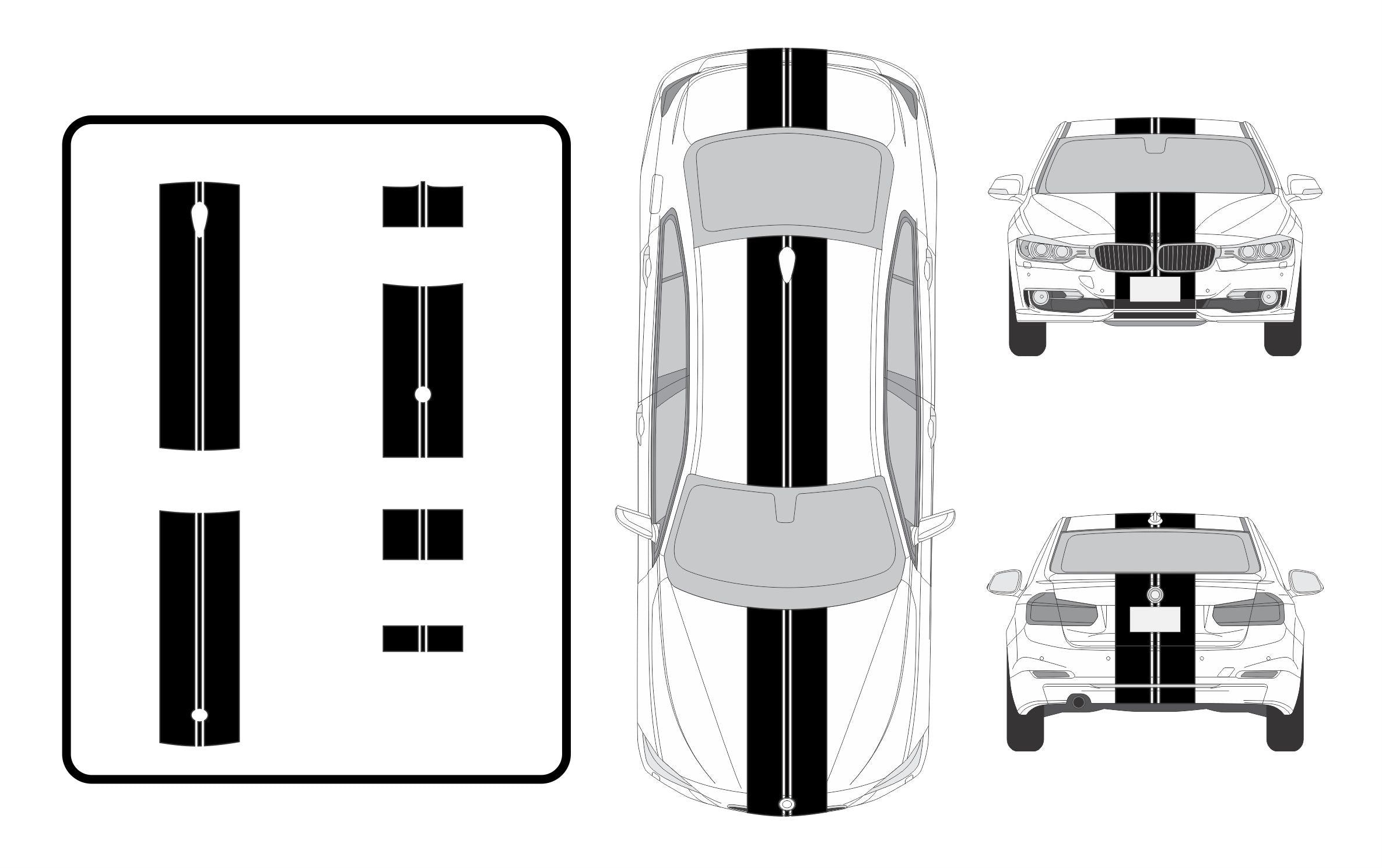 Dual 8" Racing Stripes w/pins Self Healing Vinyl fits BMW M3 2007 to 2013