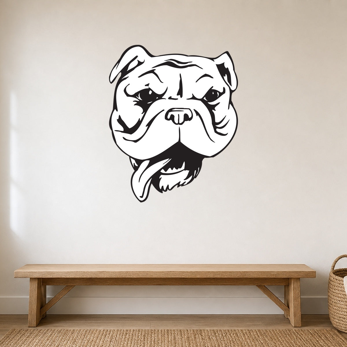 Bulldog silhouette wall decal shown in a pet-friendly entryway