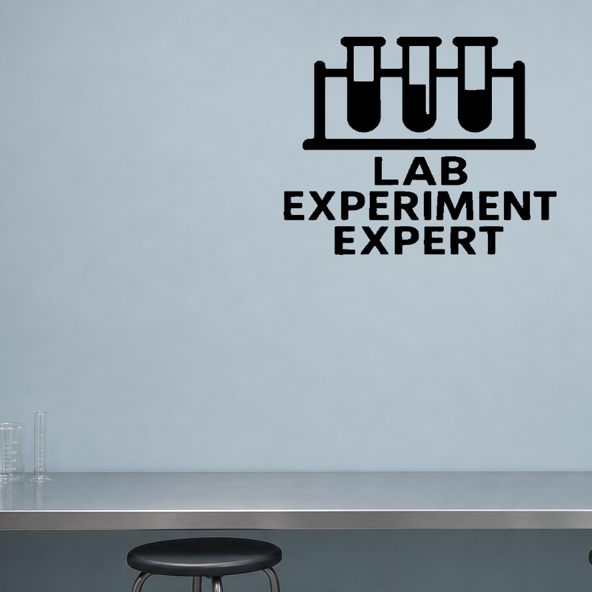 Lab Experiment Expert - Funny Chemistry Wall Decal Vinyl Sticker Removable shown as a removable vinyl wall decal in a second room setting