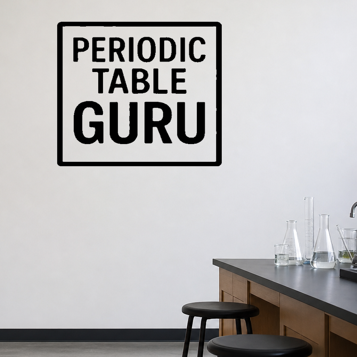 Periodic Table Guru - Funny Chemistry Wall Decal Vinyl Sticker Removable shown as a removable vinyl wall decal in a second room setting