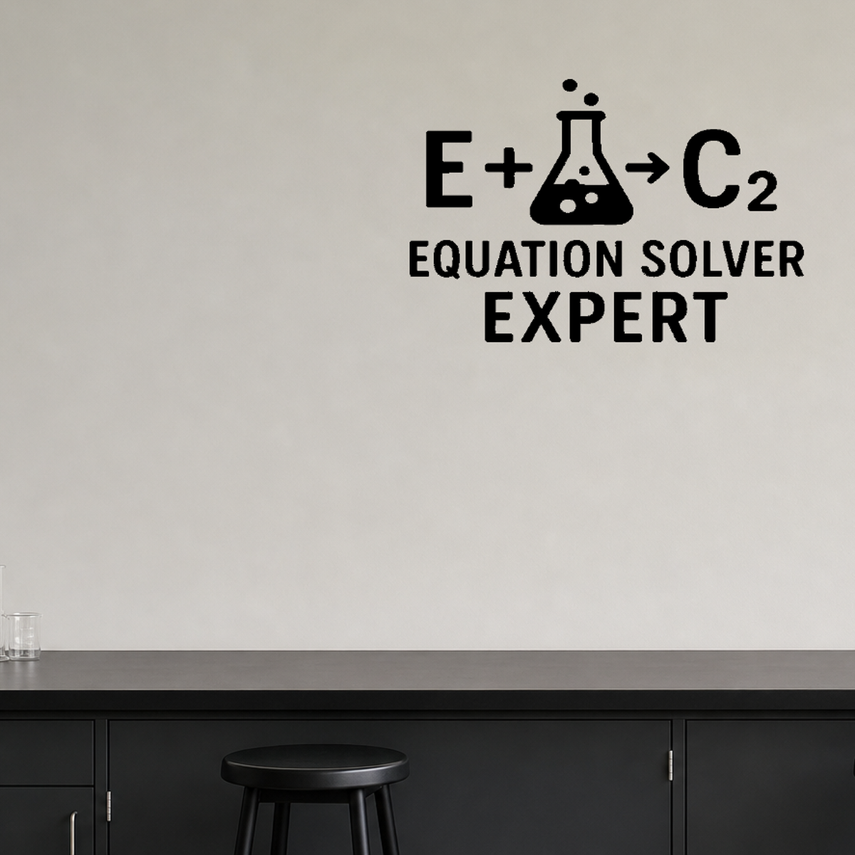 Equation Solver Expert - Funny Chemistry Wall Decal Vinyl Sticker Removable shown as a removable vinyl wall decal in a second room setting