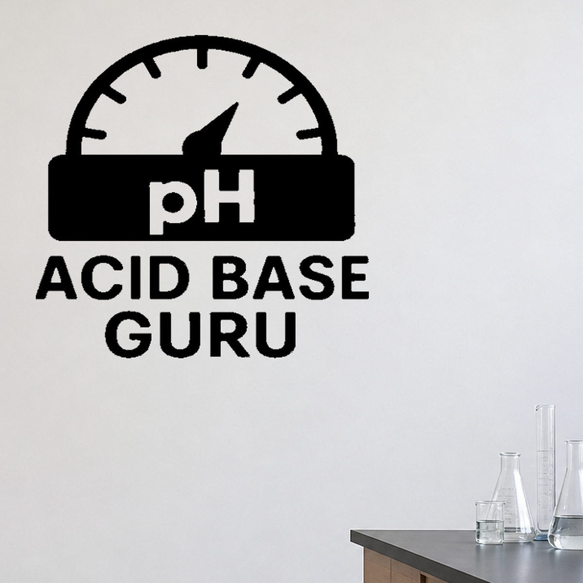 Acid Base Guru - Funny Chemistry Wall Decal Vinyl Sticker Removable shown as a removable vinyl wall decal in a category-appropriate room