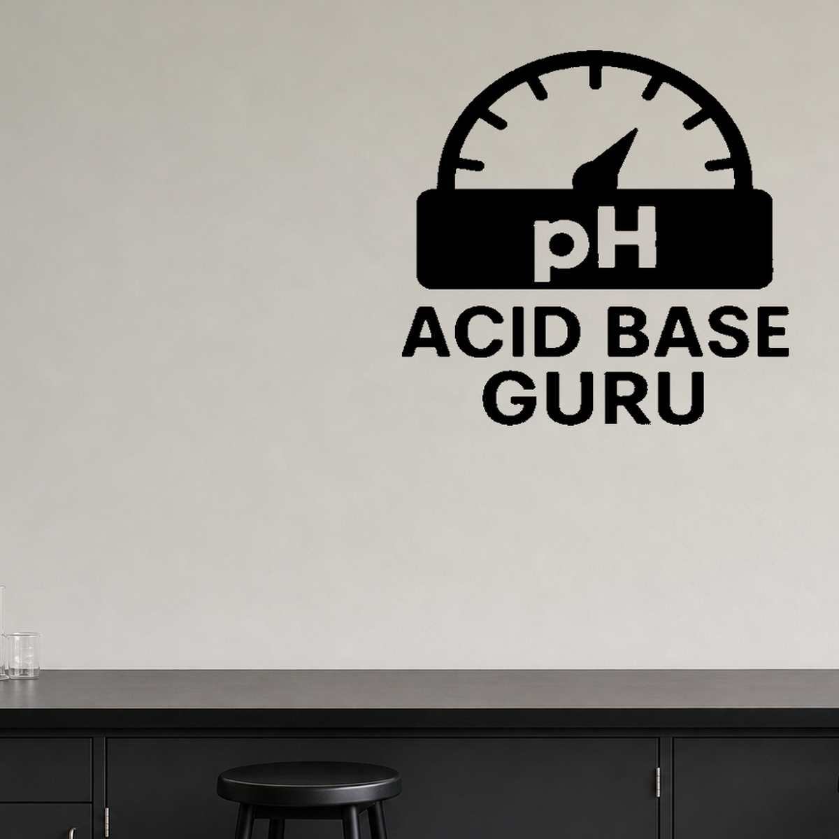 Acid Base Guru - Funny Chemistry Wall Decal Vinyl Sticker Removable shown as a removable vinyl wall decal in a second room setting