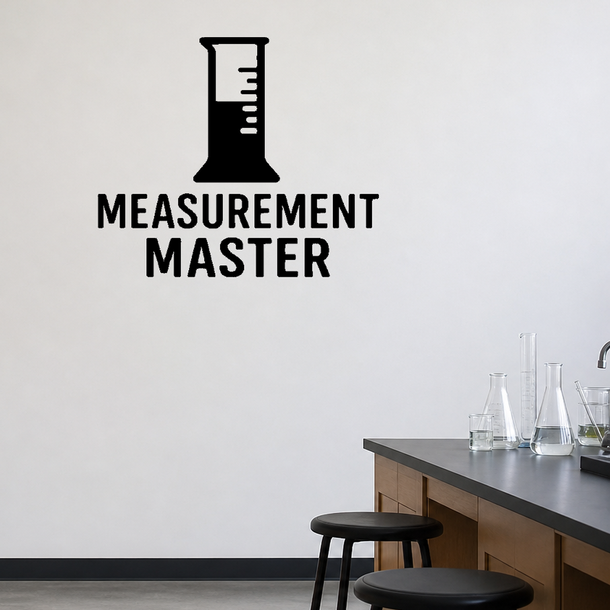 Measurement Master - Funny Chemistry Wall Decal Vinyl Sticker Removable shown as a removable vinyl wall decal in a second room setting