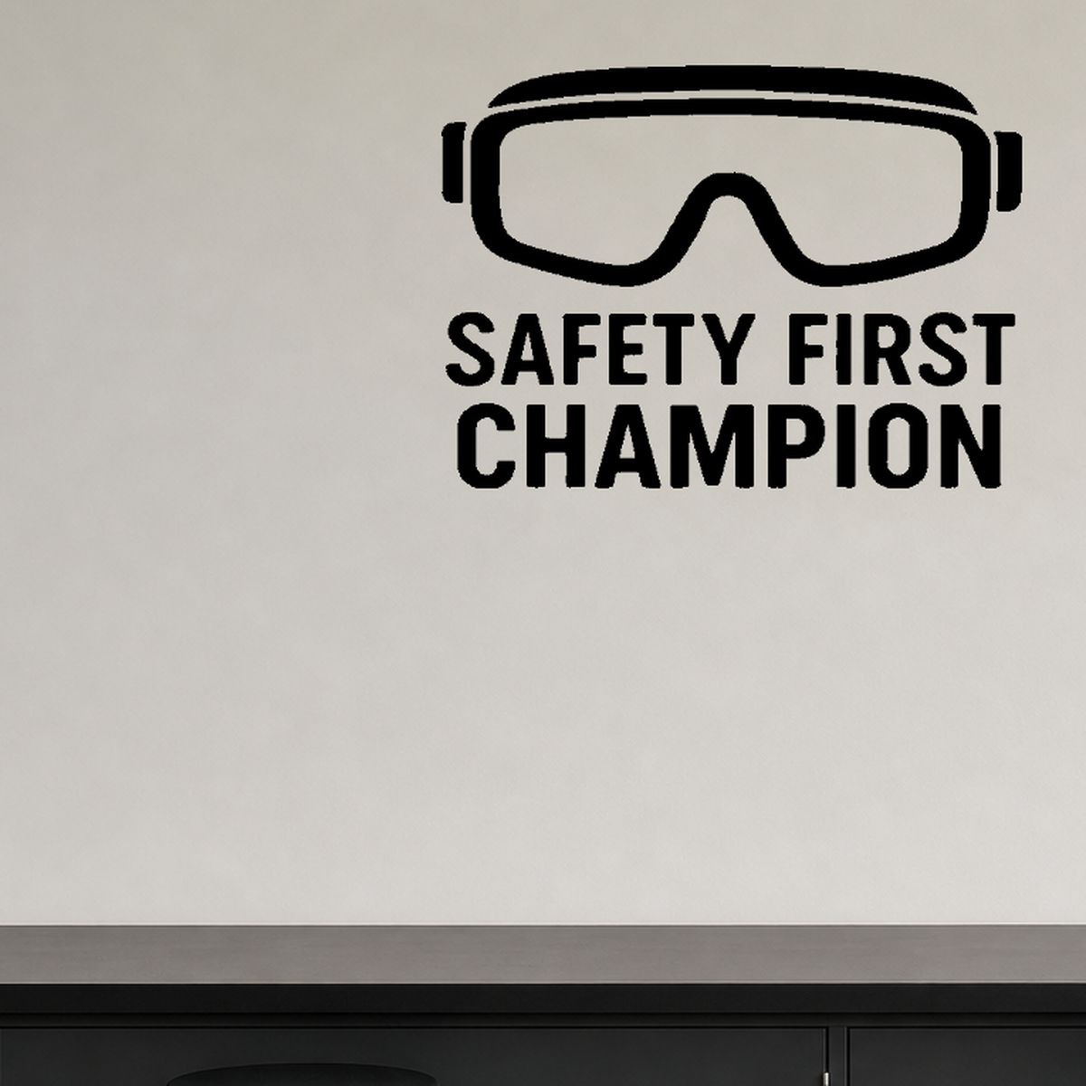 Safety First Champion - Funny Chemistry Wall Decal Vinyl Sticker Removable shown as a removable vinyl wall decal in a category-appropriate room
