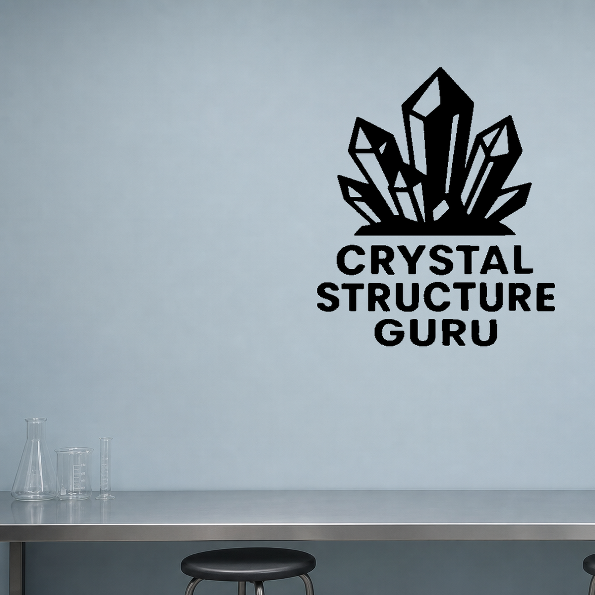 Crystal Structure Guru - Funny Chemistry Wall Decal Vinyl Sticker Removable shown as a removable vinyl wall decal in a second room setting