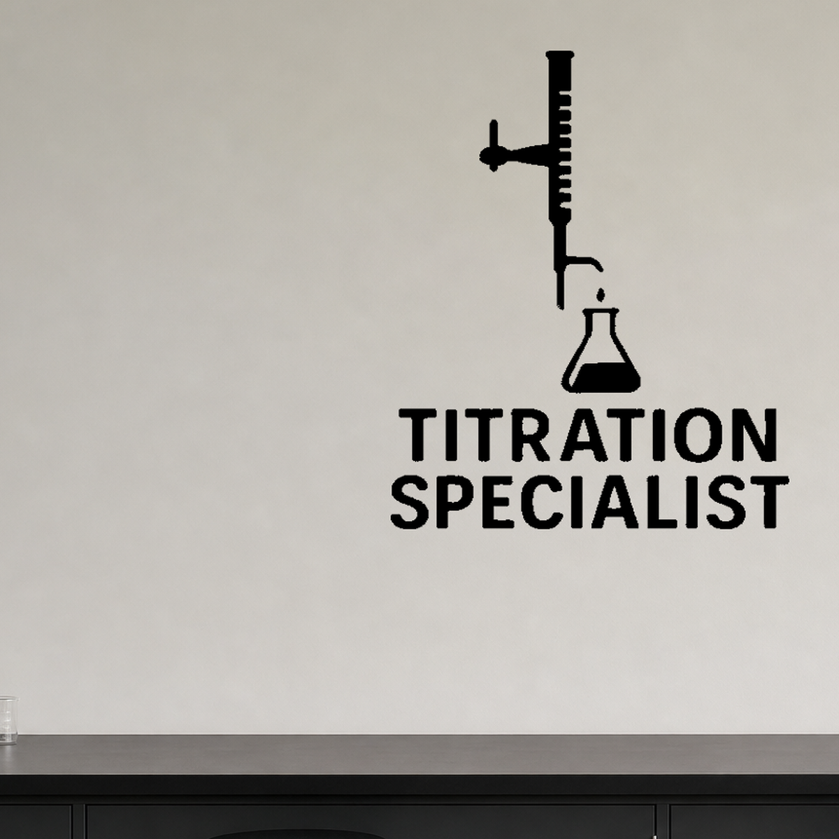 Titration Specialist - Funny Chemistry Wall Decal Vinyl Sticker Removable shown as a removable vinyl wall decal in a category-appropriate room