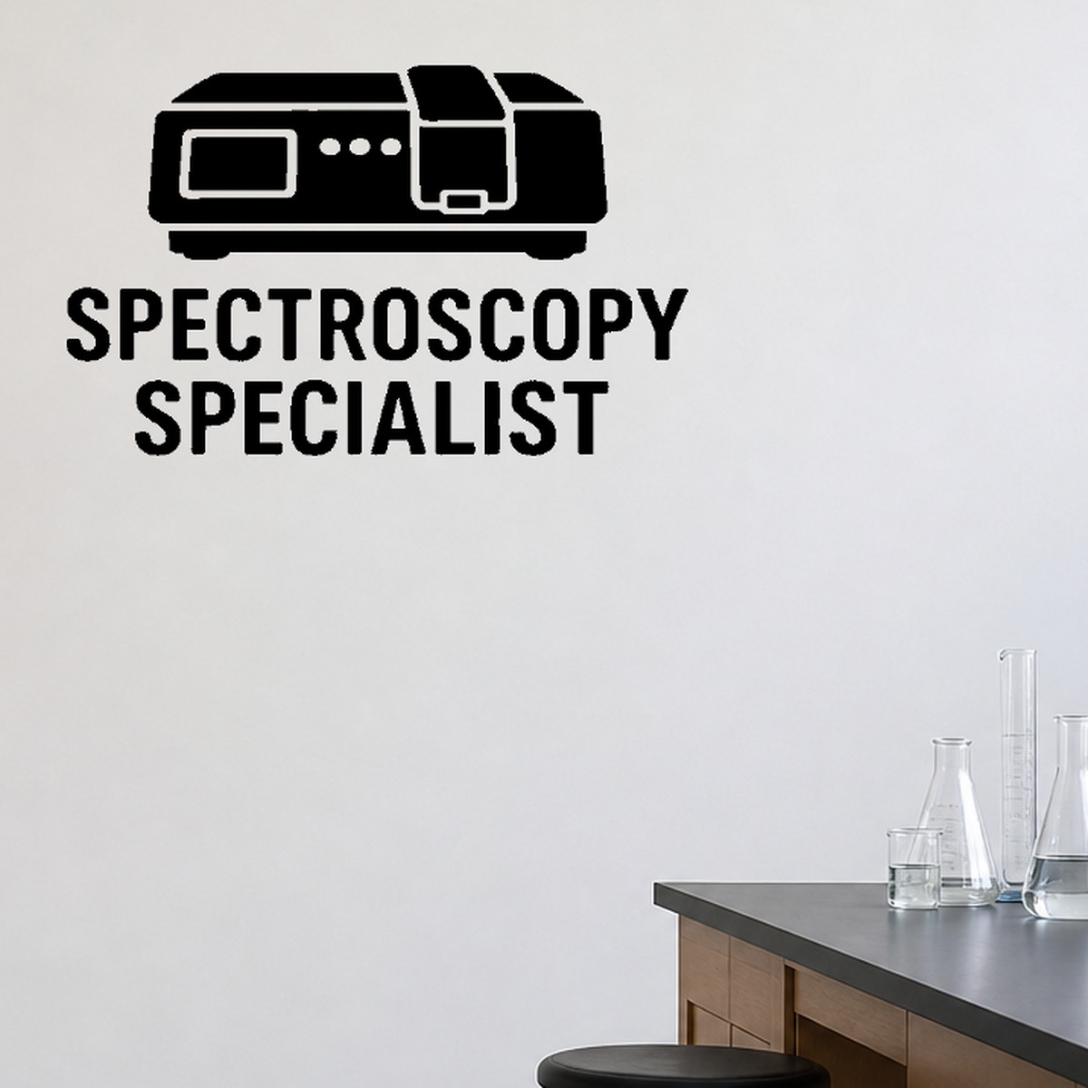 Spectroscopy Specialist - Funny Chemistry Wall Decal Vinyl Sticker Removable shown as a removable vinyl wall decal in a category-appropriate room