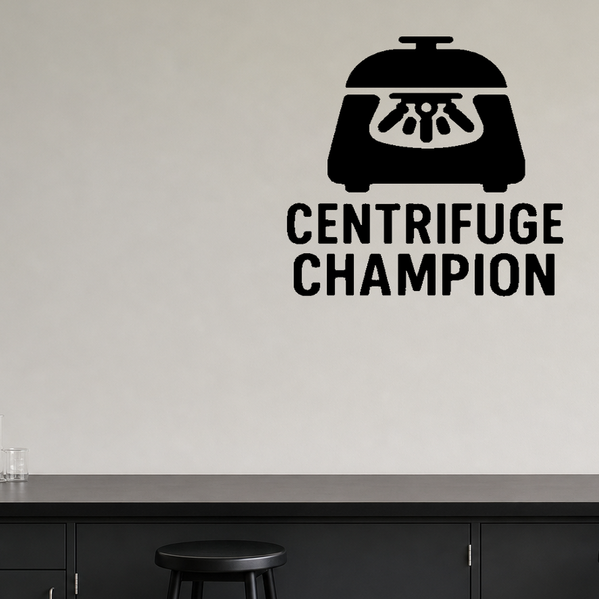 Centrifuge Champion - Funny Chemistry Wall Decal Vinyl Sticker Removable shown as a removable vinyl wall decal in a second room setting