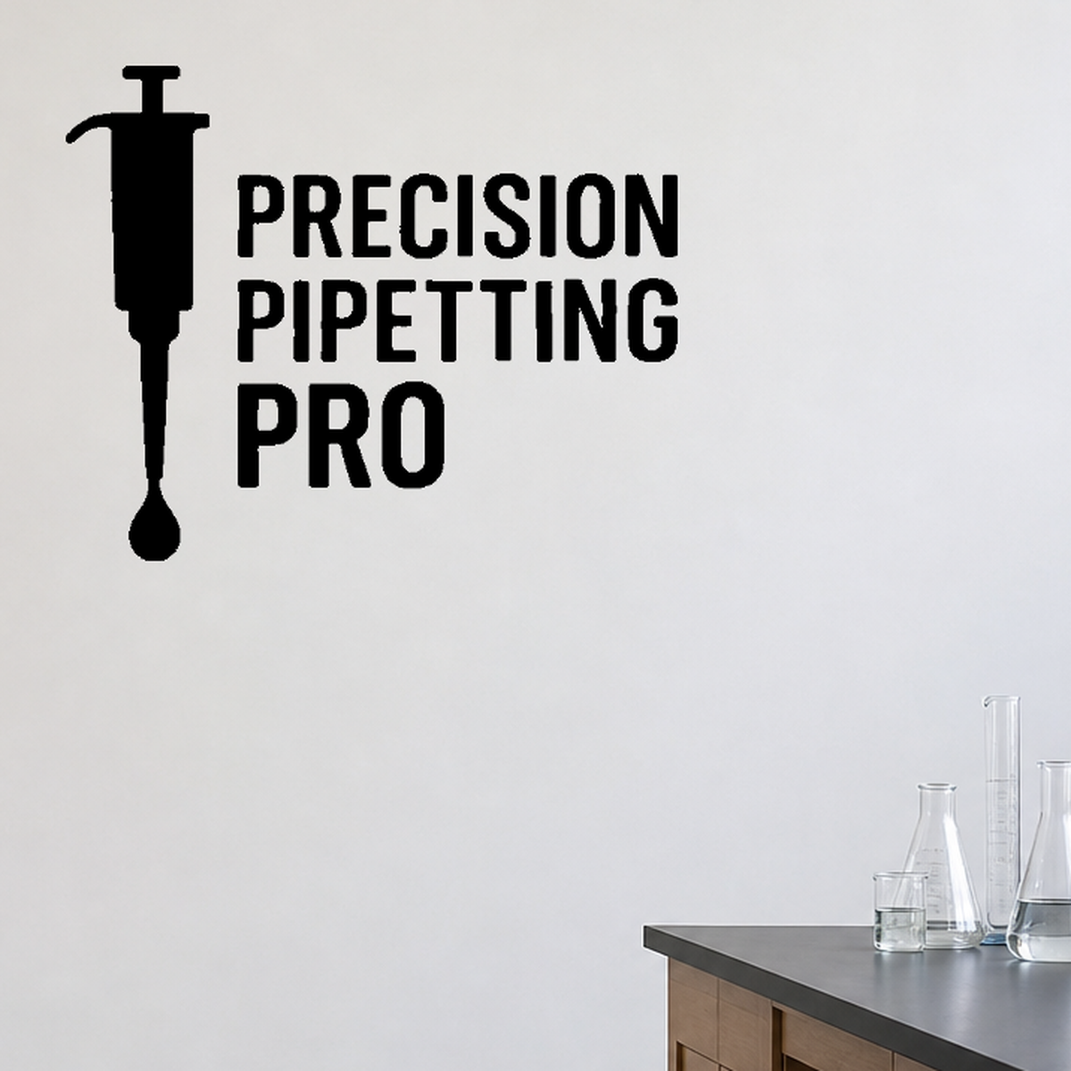 Precision Pipetting Pro - Funny Chemistry Wall Decal Vinyl Sticker Removable shown as a removable vinyl wall decal in a category-appropriate room