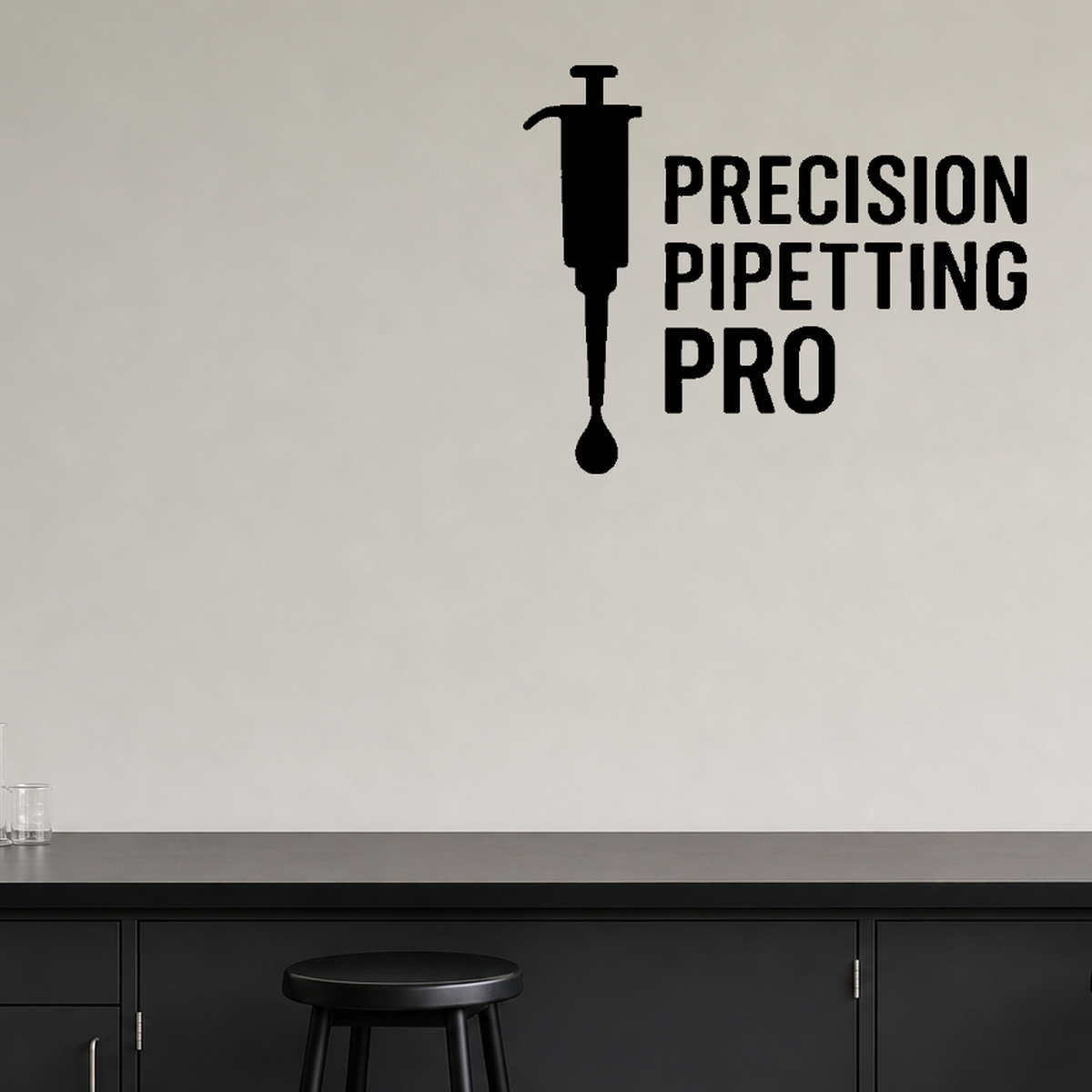 Precision Pipetting Pro - Funny Chemistry Wall Decal Vinyl Sticker Removable shown as a removable vinyl wall decal in a second room setting