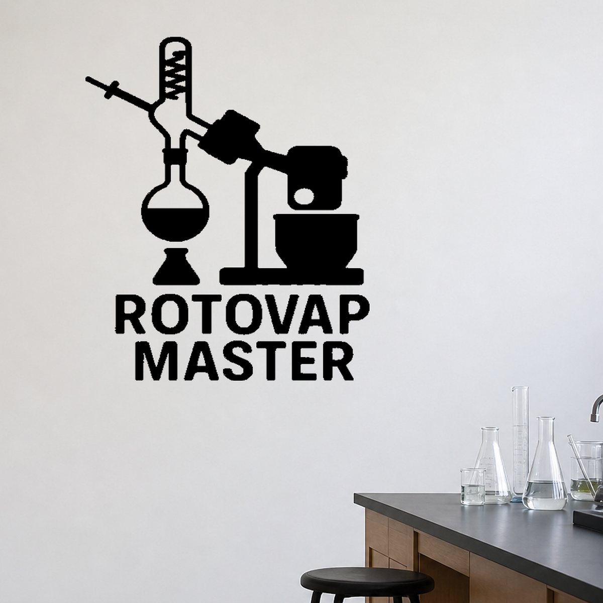 Rotovap Master - Funny Chemistry Wall Decal Vinyl Sticker Removable shown as a removable vinyl wall decal in a category-appropriate room