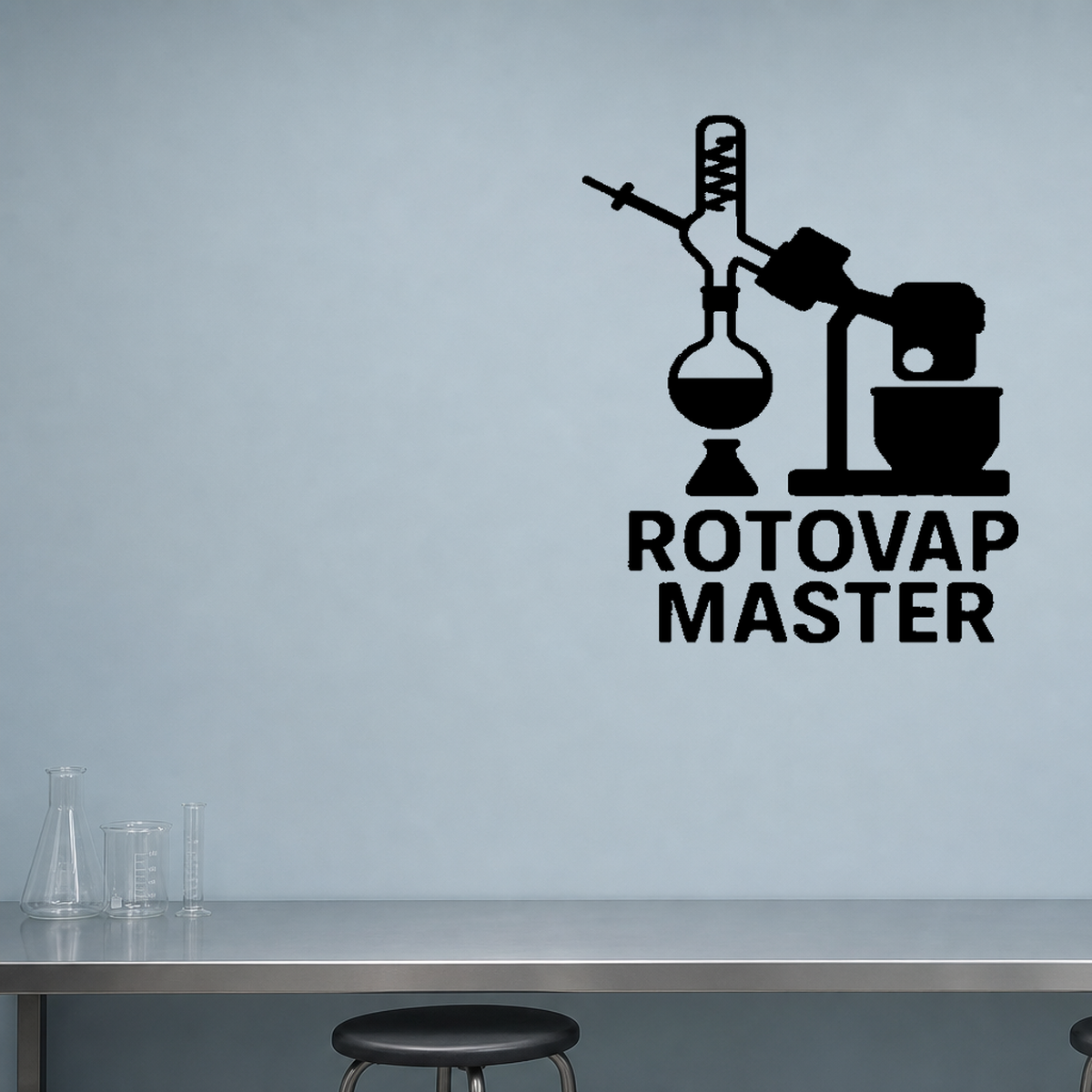 Rotovap Master - Funny Chemistry Wall Decal Vinyl Sticker Removable shown as a removable vinyl wall decal in a second room setting