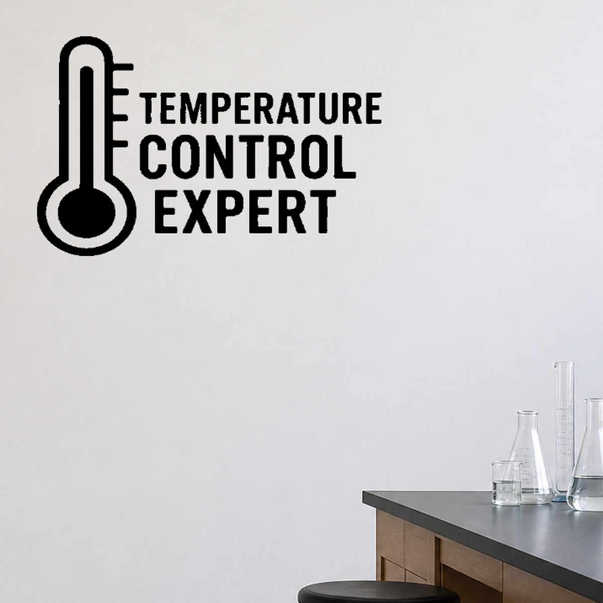 Temperature Control Expert - Funny Chemistry Wall Decal Vinyl Sticker Removable shown as a removable vinyl wall decal in a category-appropriate room