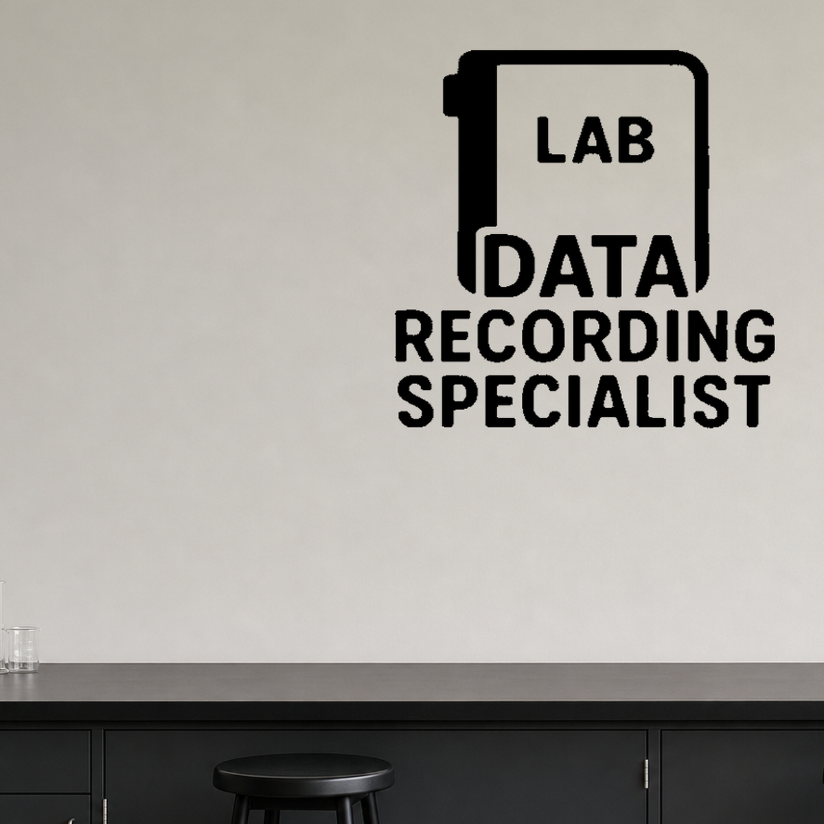 Data Recording Specialist - Funny Chemistry Wall Decal Vinyl Sticker Removable shown as a removable vinyl wall decal in a second room setting