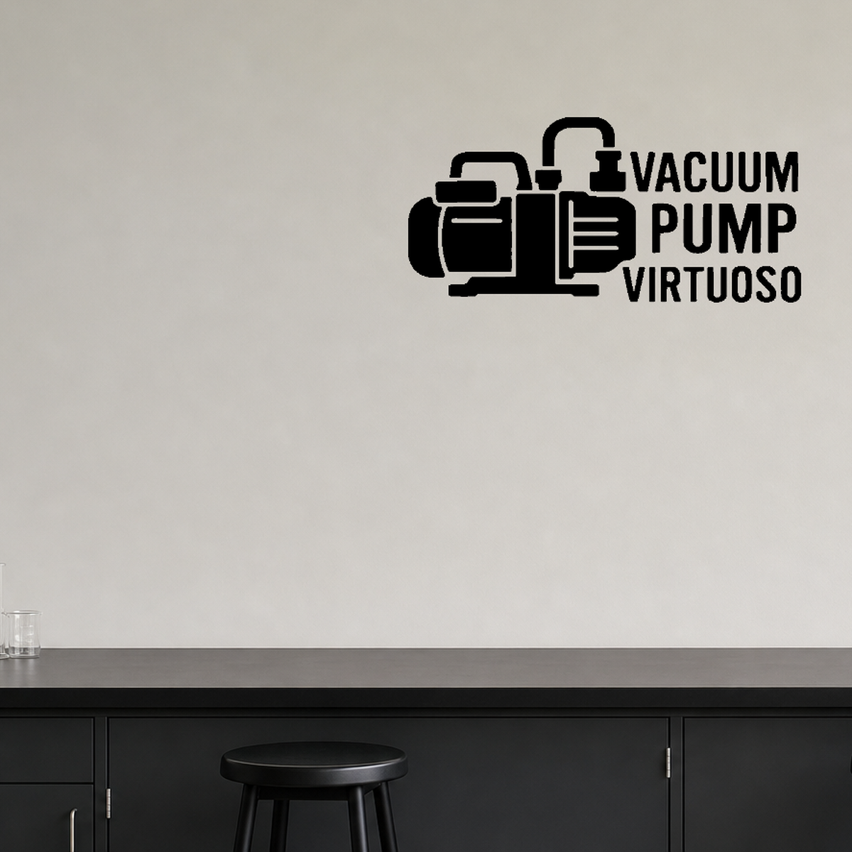 Vacuum Pump Virtuoso - Funny Chemistry Wall Decal Vinyl Sticker Removable shown as a removable vinyl wall decal in a second room setting