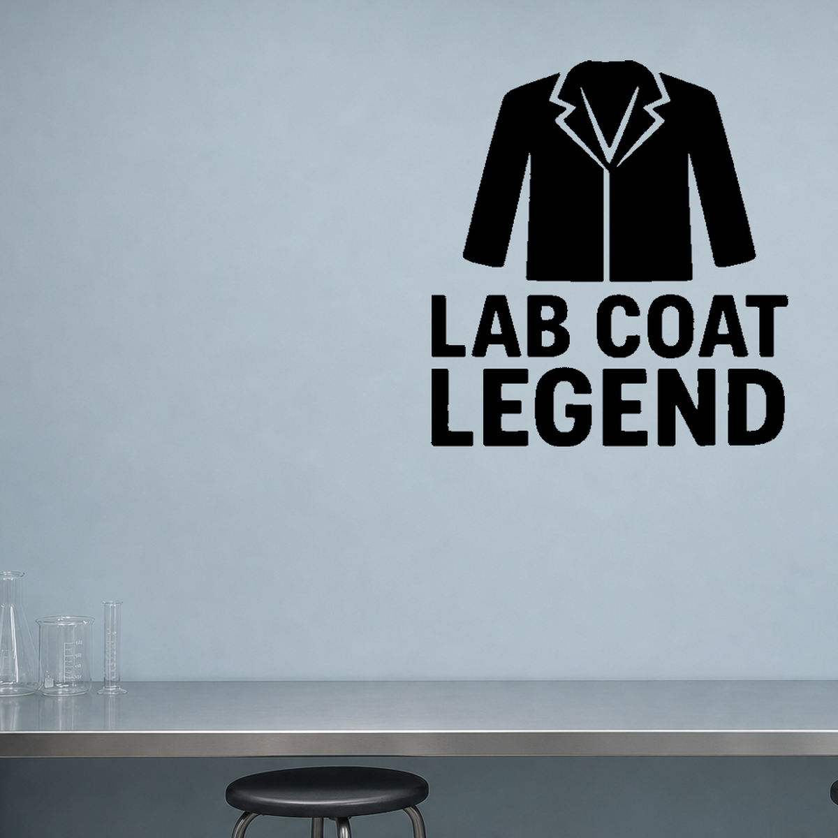 Lab Coat Legend - Funny Chemistry Wall Decal shown as a removable vinyl wall decal in a second room setting