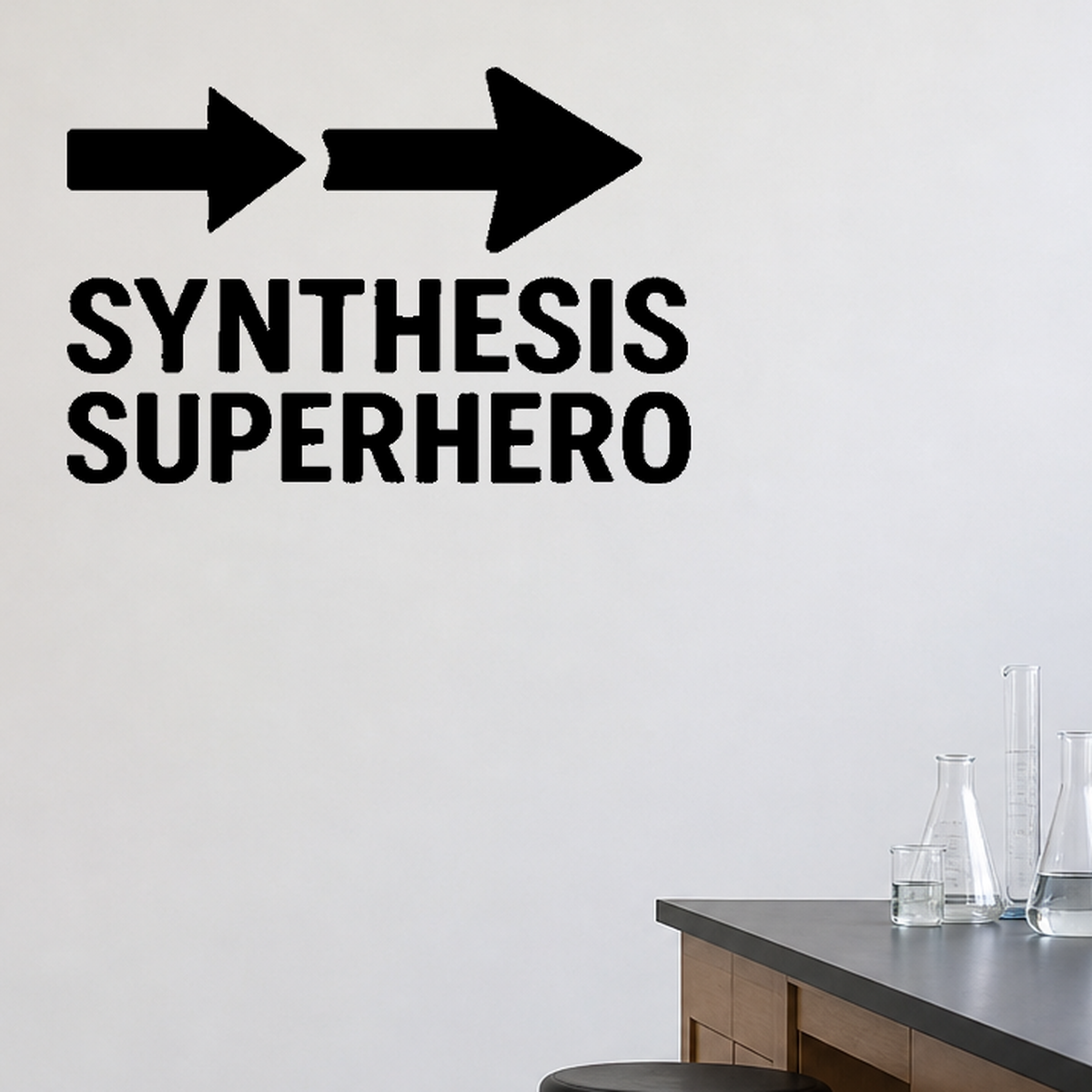 Synthesis Superhero - Funny Chemistry Wall Decal Vinyl Sticker Removable shown as a removable vinyl wall decal in a category-appropriate room