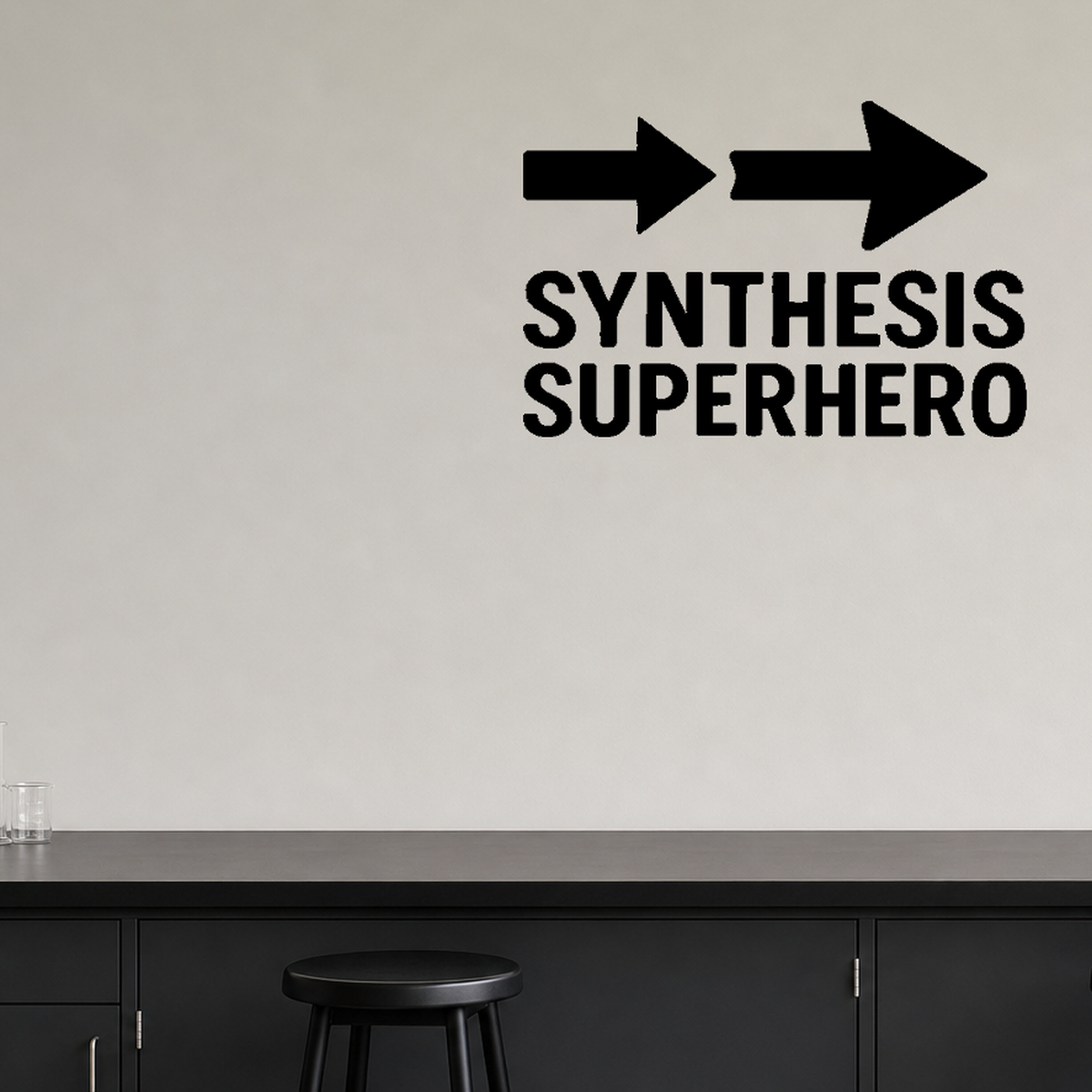 Synthesis Superhero - Funny Chemistry Wall Decal Vinyl Sticker Removable shown as a removable vinyl wall decal in a second room setting