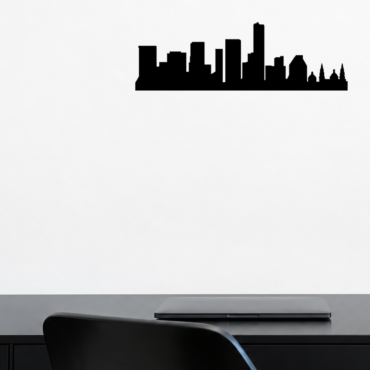 Cityscape Guadalajara Mexico Vinyl Decal Removable Matte Finish Skyline Decore for Indoor Walls shown as a removable vinyl wall decal in a category-appropriate room