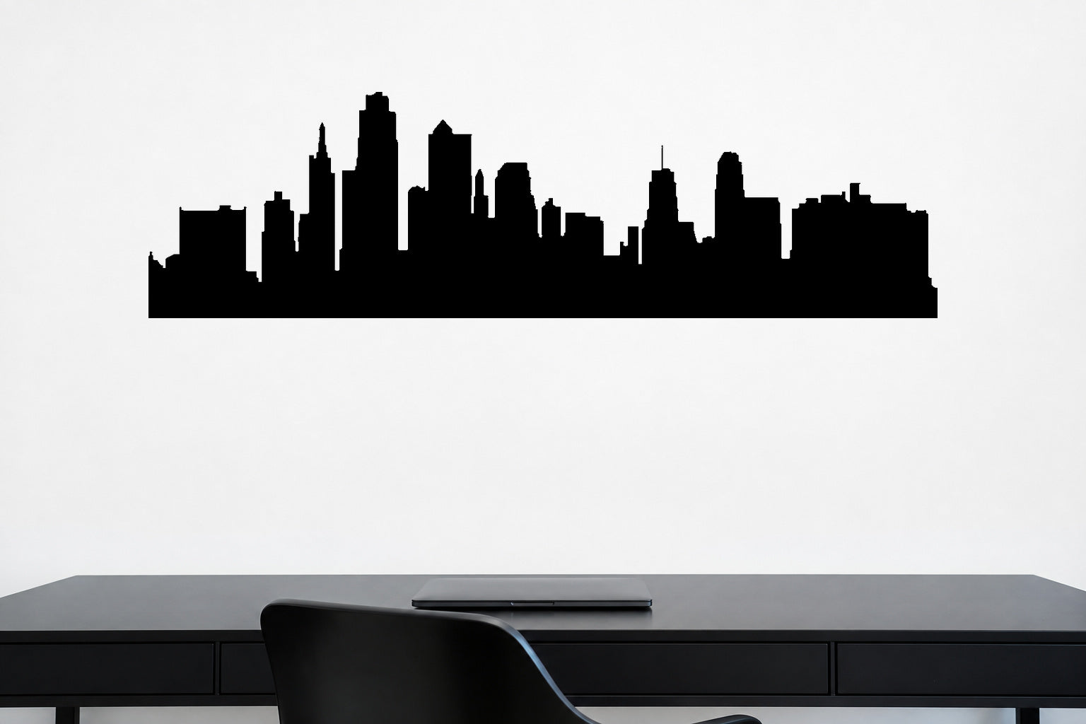Kansas City skyline removable vinyl wall decal shown on a modern flat interior wall