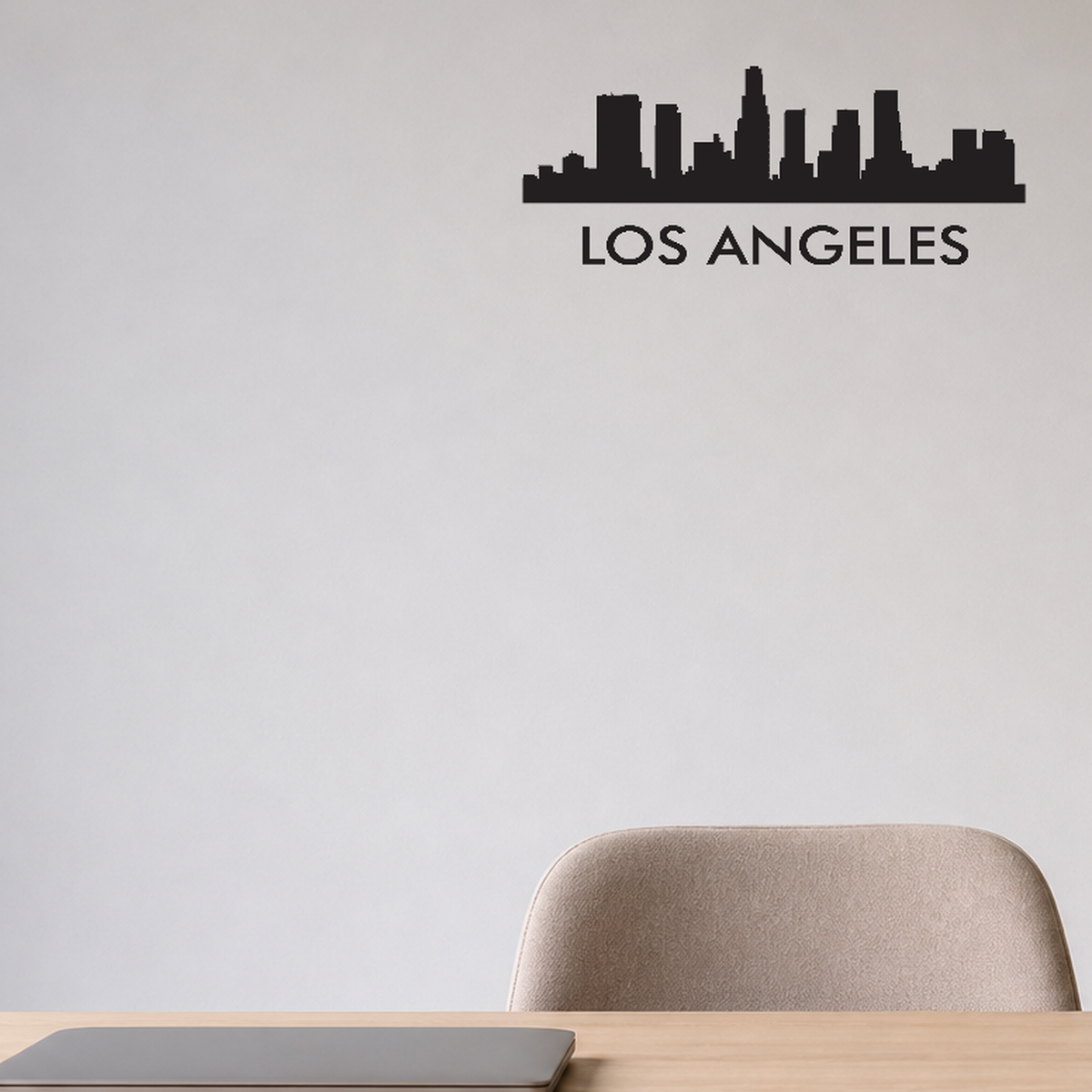 Los Angeles with text removable vinyl wall decal shown installed in a second room setting