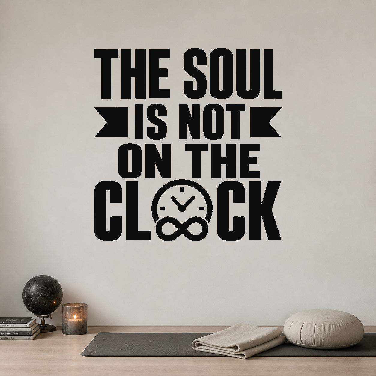 The Soul Is Not on the Clock removable vinyl wall decal shown in a styled room.