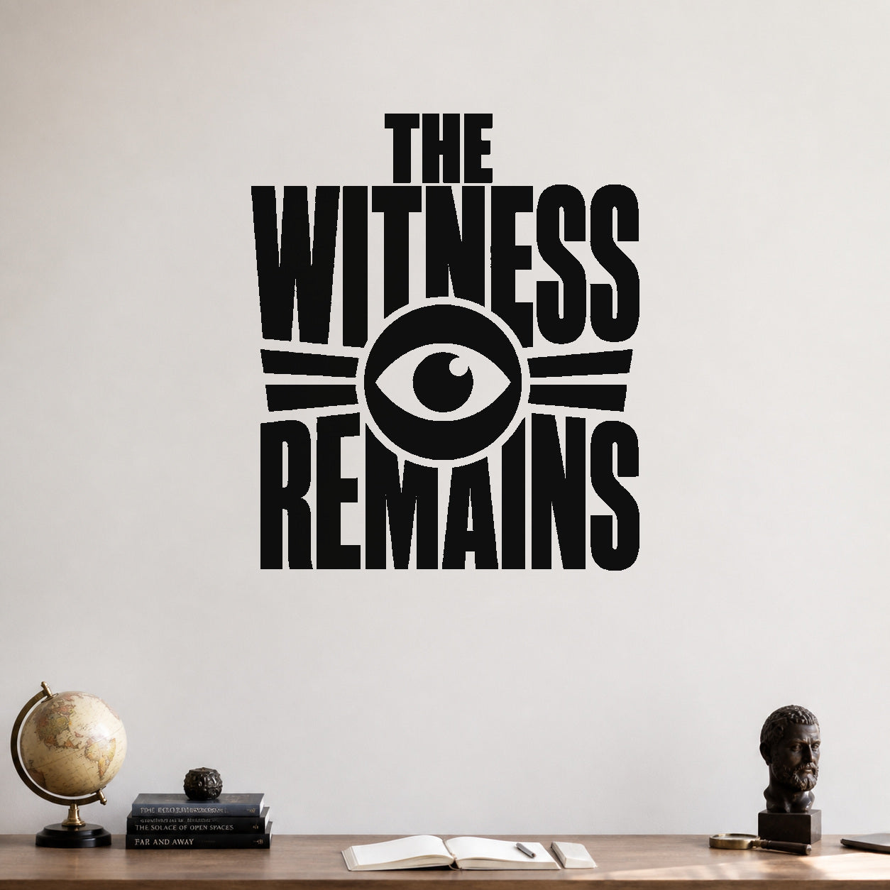The Witness Remains - Consciousness Earth School Wall Decal removable vinyl wall decal shown on a smooth interior wall