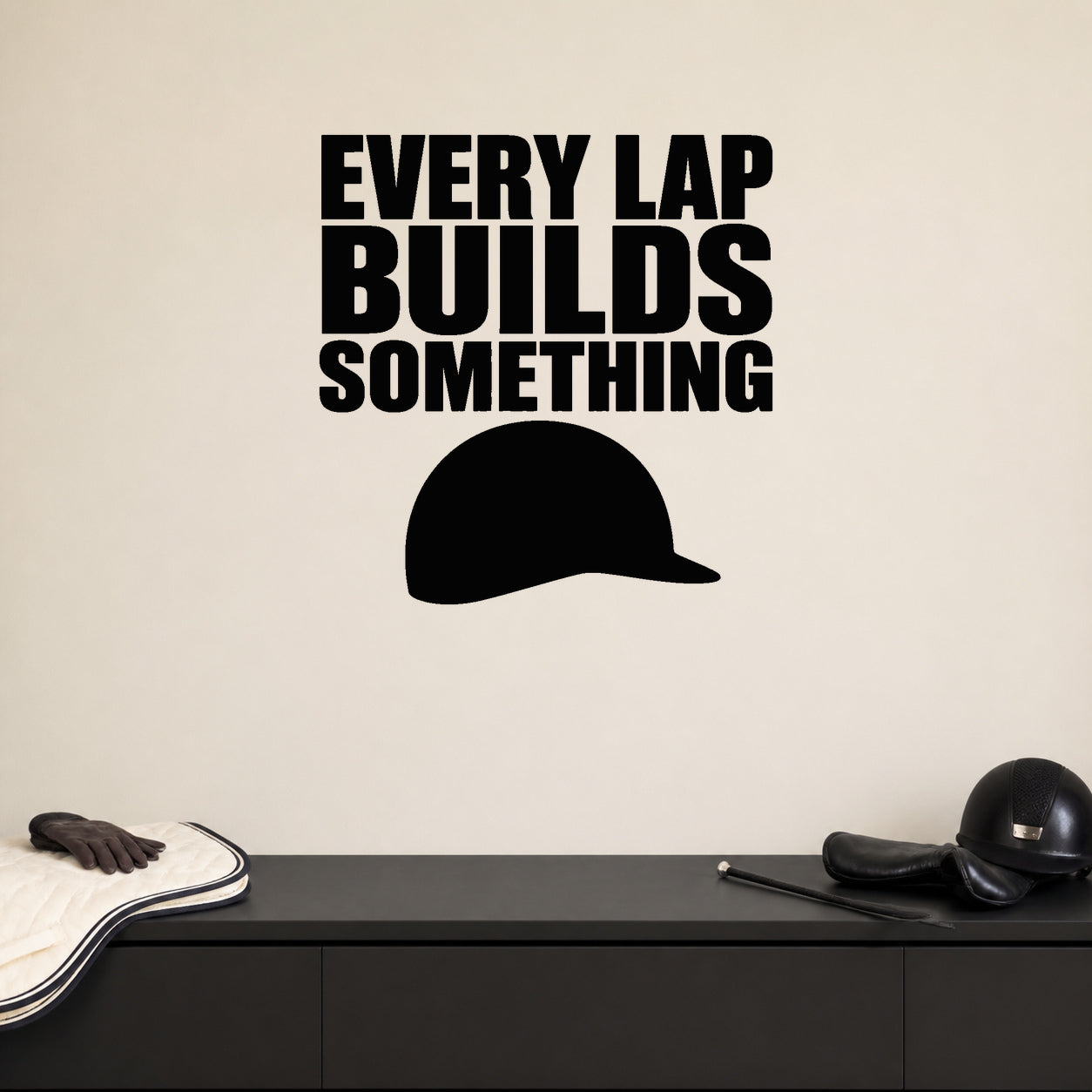 Alternate room view of the Every Lap Builds Something removable vinyl wall decal.