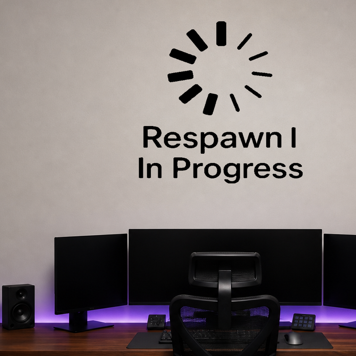 Respawn In Progress - Funny Gamer Wall Decal Vinyl Sticker Removable shown as a removable vinyl wall decal in a second room setting