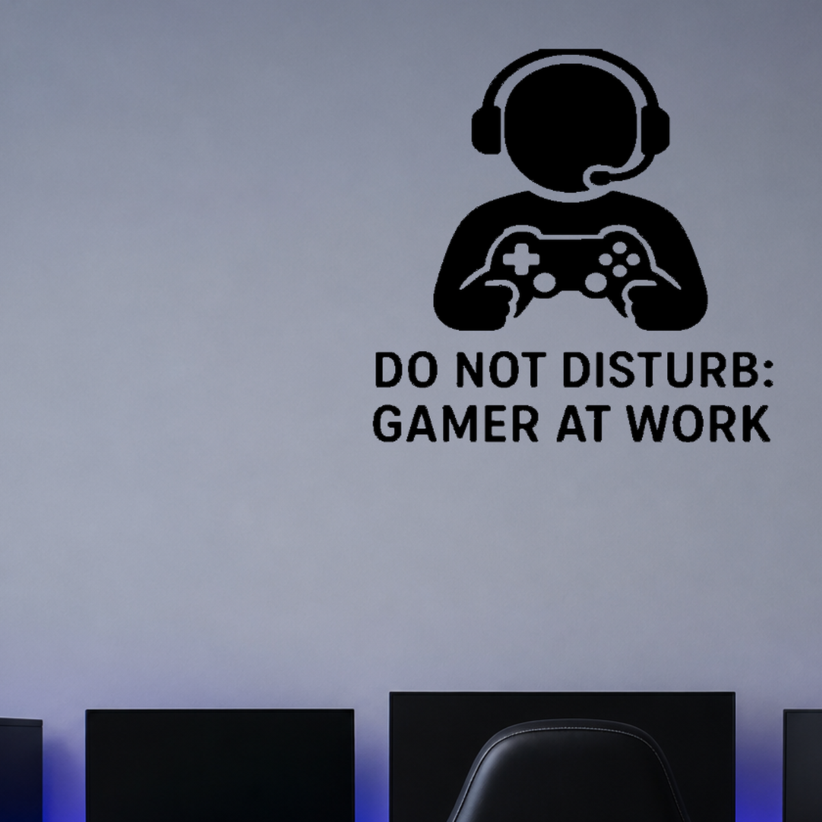 Do Not Disturb: Gamer At Work - Funny Gamer Wall Decal Vinyl Sticker Removable shown as a removable vinyl wall decal in a category-appropriate room
