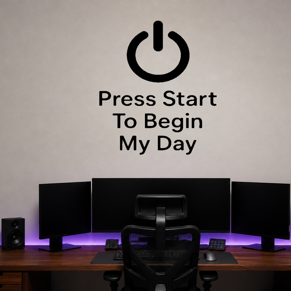 Press Start To Begin My Day - Funny Gamer Wall Decal Vinyl Sticker Removable shown as a removable vinyl wall decal in a second room setting