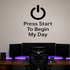 Press Start To Begin My Day - Funny Gamer Wall Decal Vinyl Sticker Removable shown as a removable vinyl wall decal in a second room setting